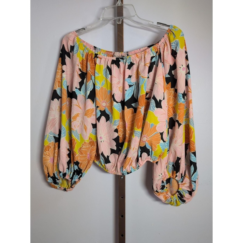 Willow & Root Womens Floral Off The Shoulder Top Floral Boho M Balloon Sleeve - Picture 2 of 6